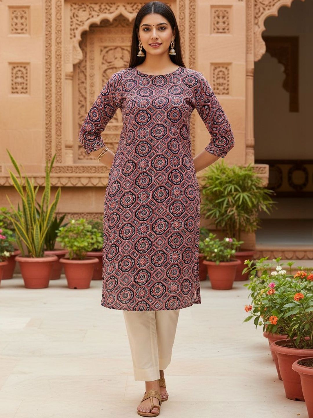 JANKHANA Women Ethnic Motifs Printed Thread Work Crepe Kurta-picture-4