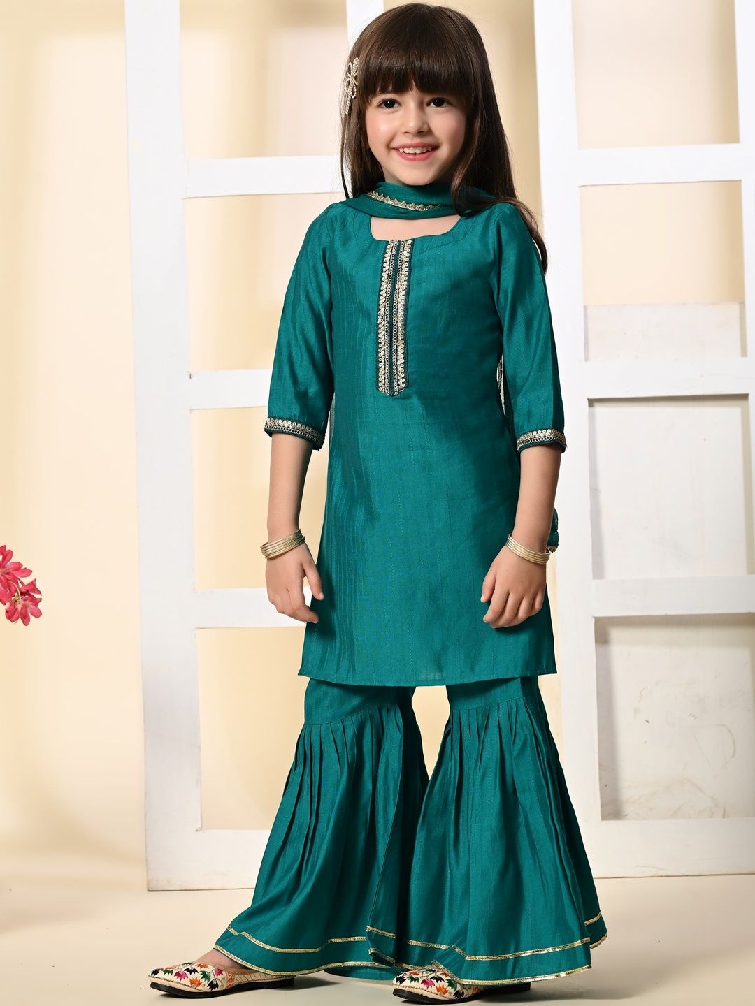 Muffin Shuffin Girls Regular Sequinned Kurta with Sharara & With Dupatta-picture-10