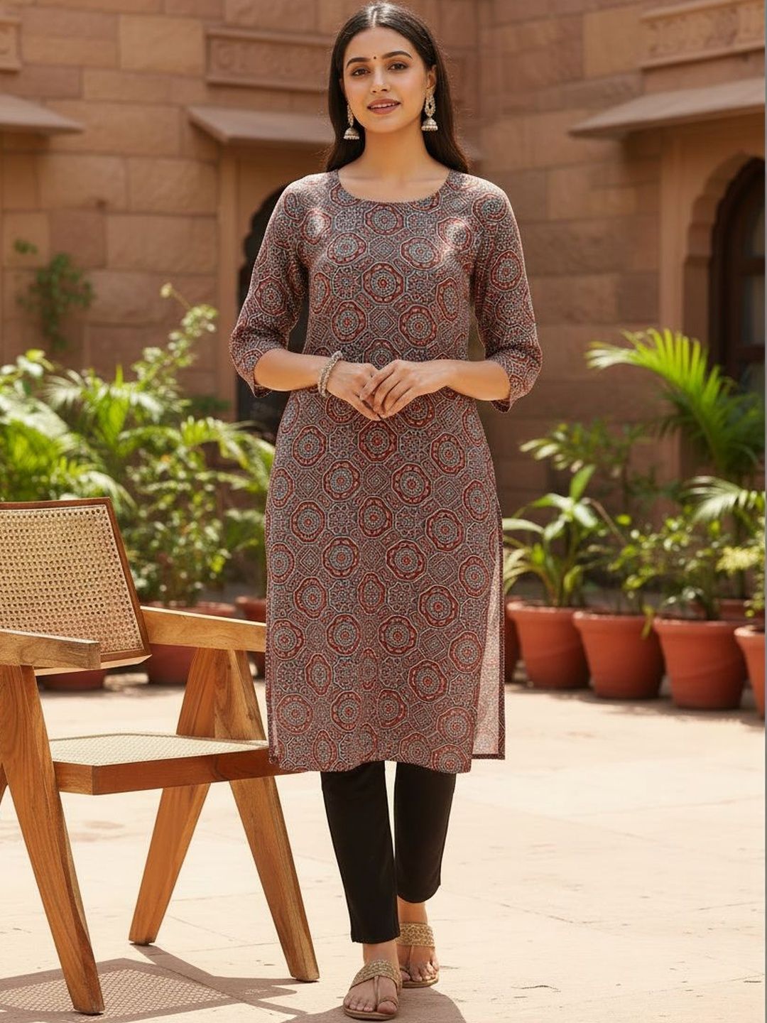 JANKHANA Women Floral Printed Thread Work Crepe Kurta-picture-54
