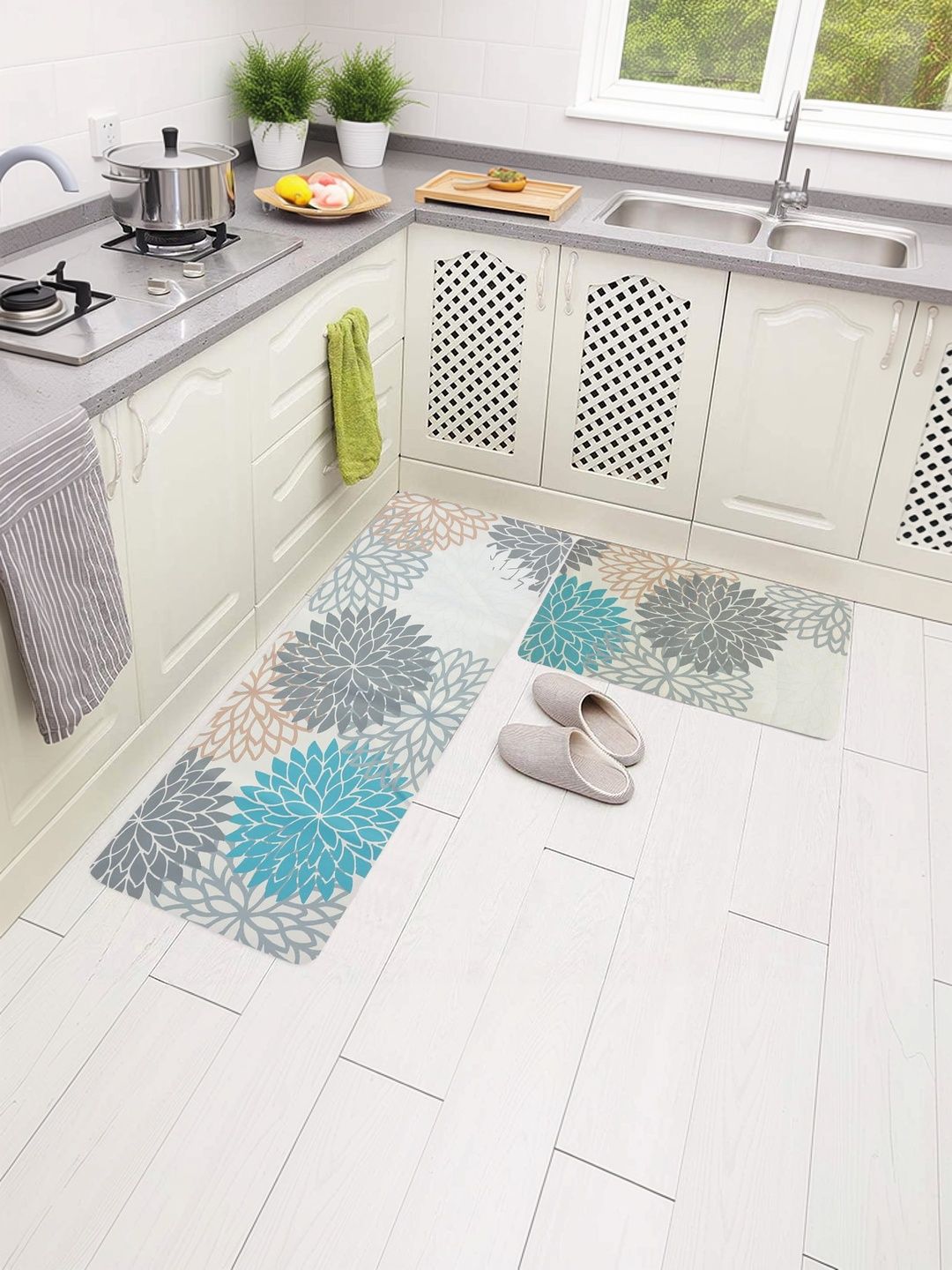 HomeCloud Blue & Grey Printed Rubber Anti-Slip 2-Pcs Kitchen Mats-picture-18