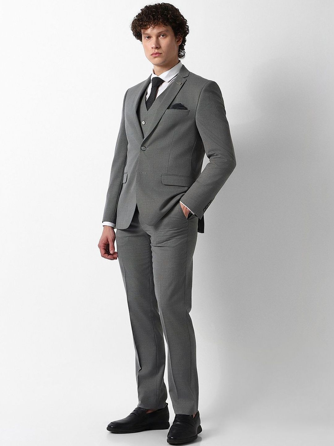 Van Heusen Self Design Slim Fit Single-Breasted Three-Piece Suits-image-34