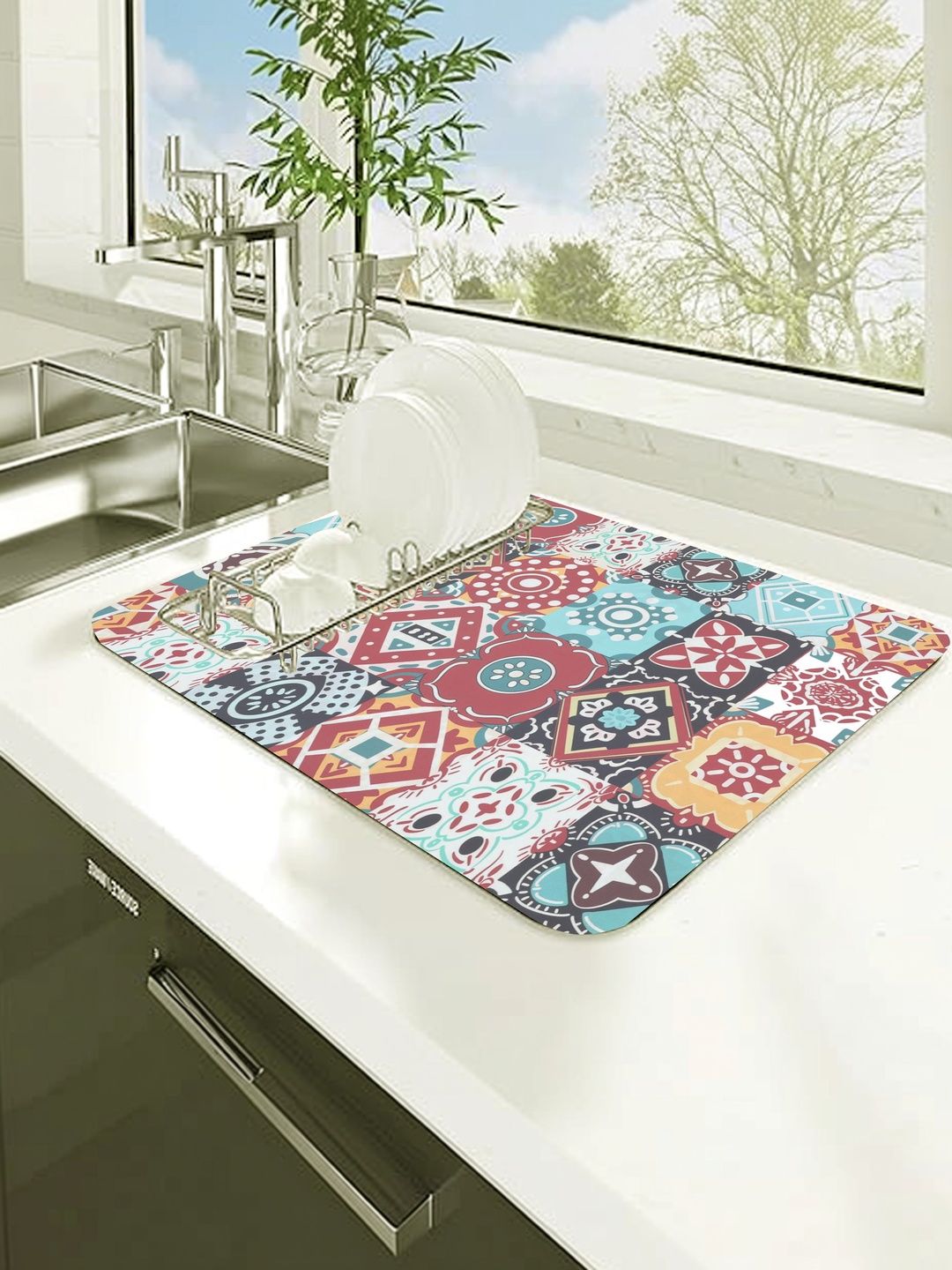 HomeCloud Red & Blue Printed Rubber Anti-Skid Kitchen Mat-image-11