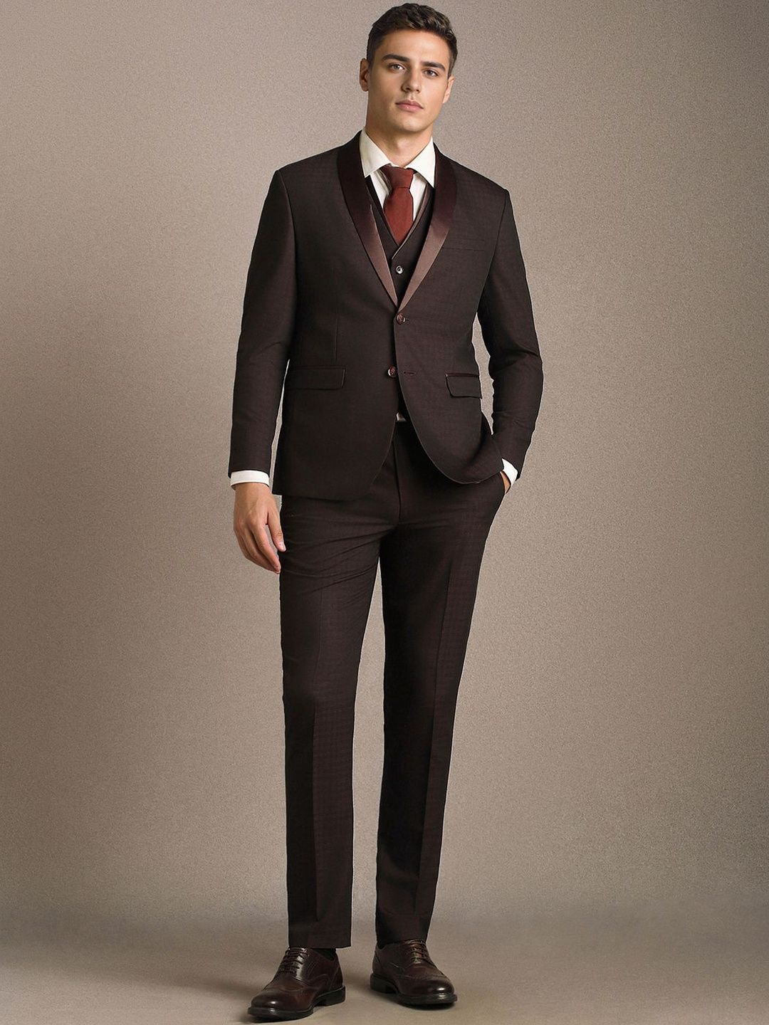 Louis Philippe Self Design Slim Fit Single-Breasted Three-Piece Suits-image-31