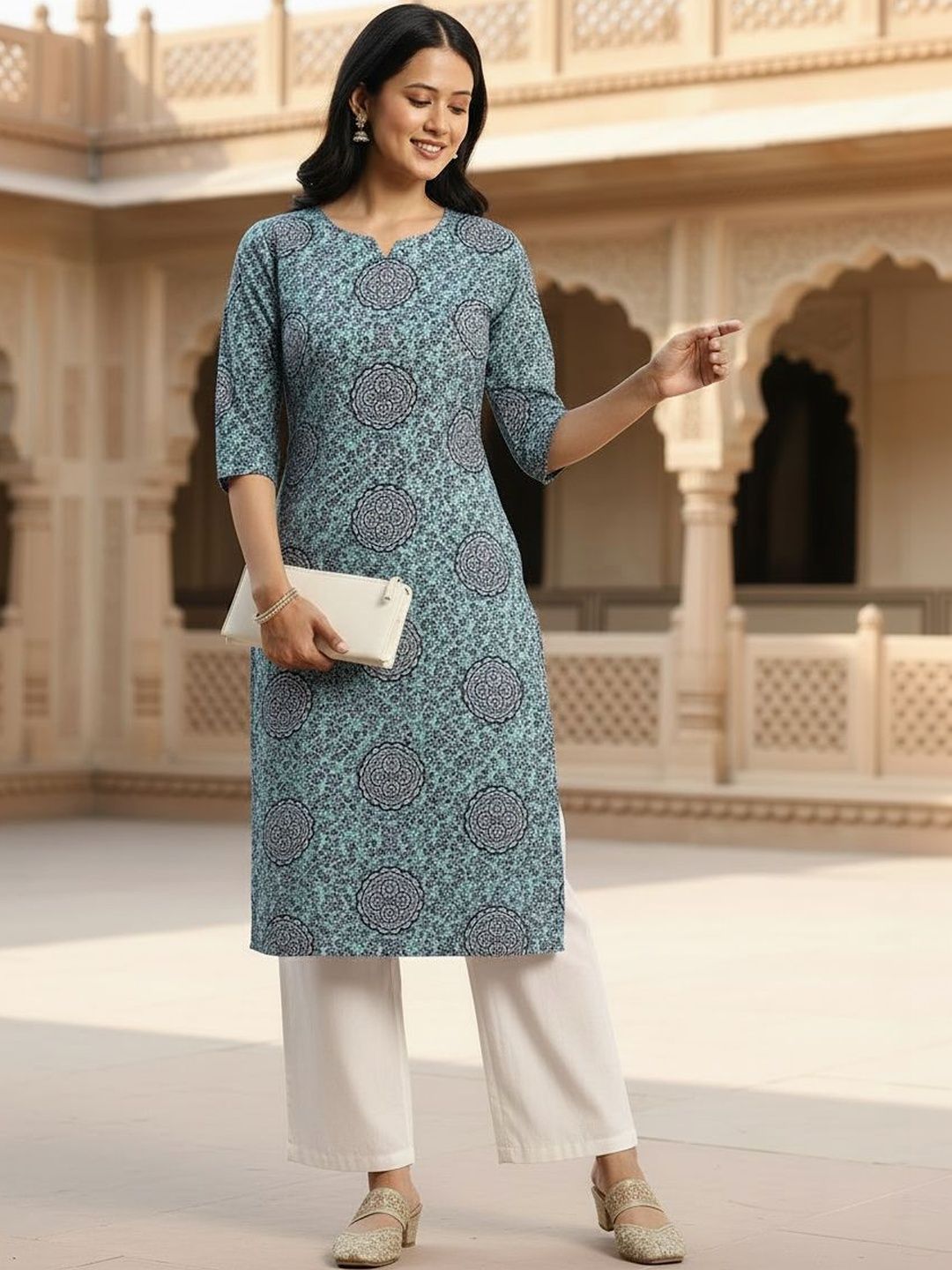JANKHANA Women Geometric Printed Thread Work Crepe Kurta-picture-34