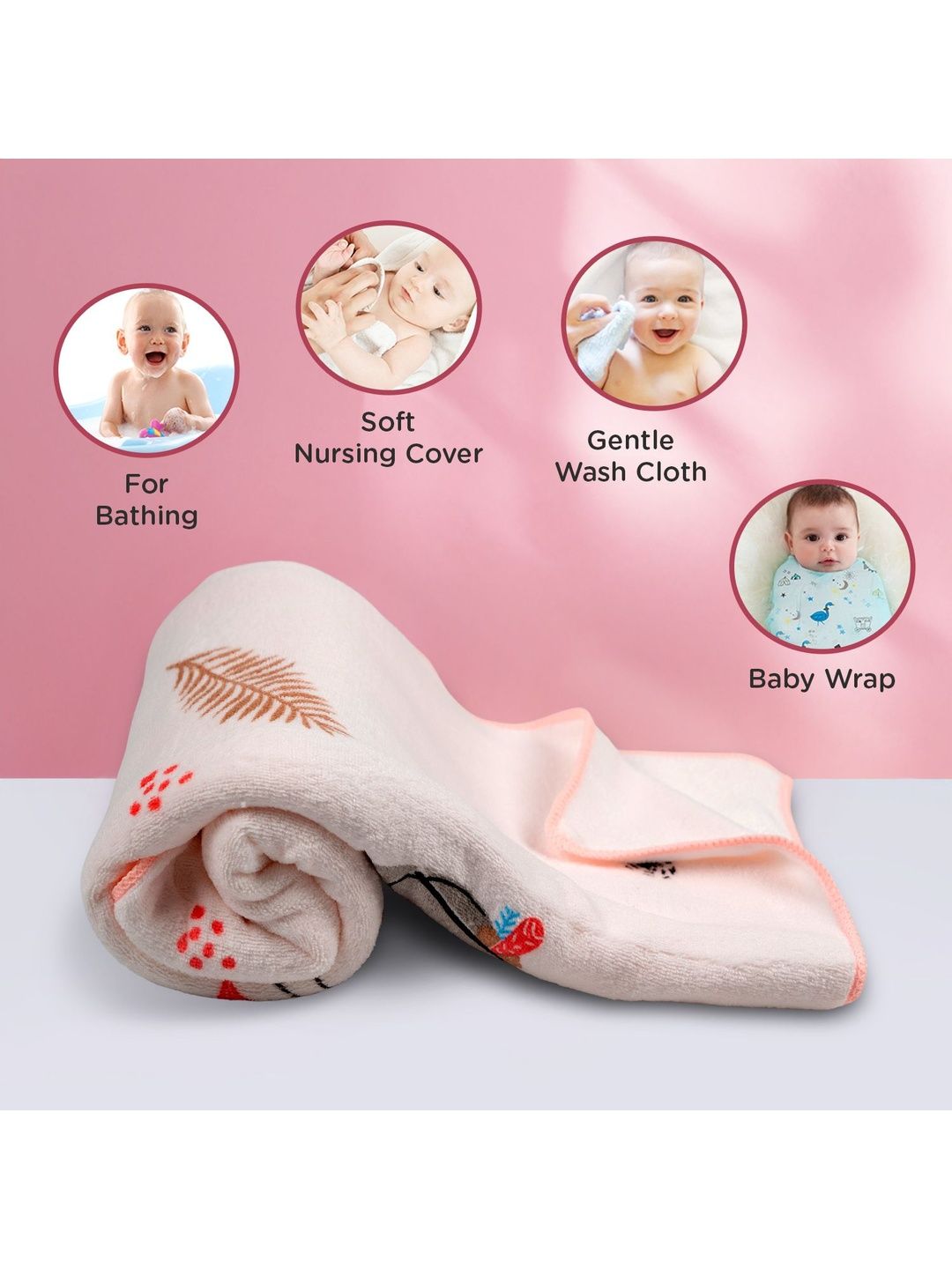 MeeMee Pink 1 Printed Cotton 233 GSM Bath Towel-image-12
