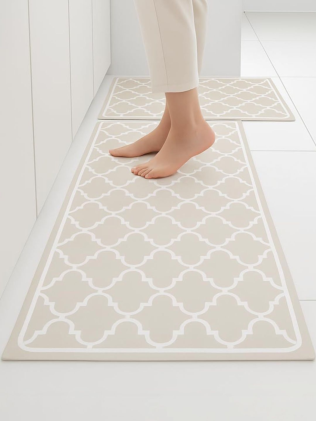 HomeCloud Beige & White Printed Rubber Anti-Slip 2-Pcs Kitchen Mats-picture-37