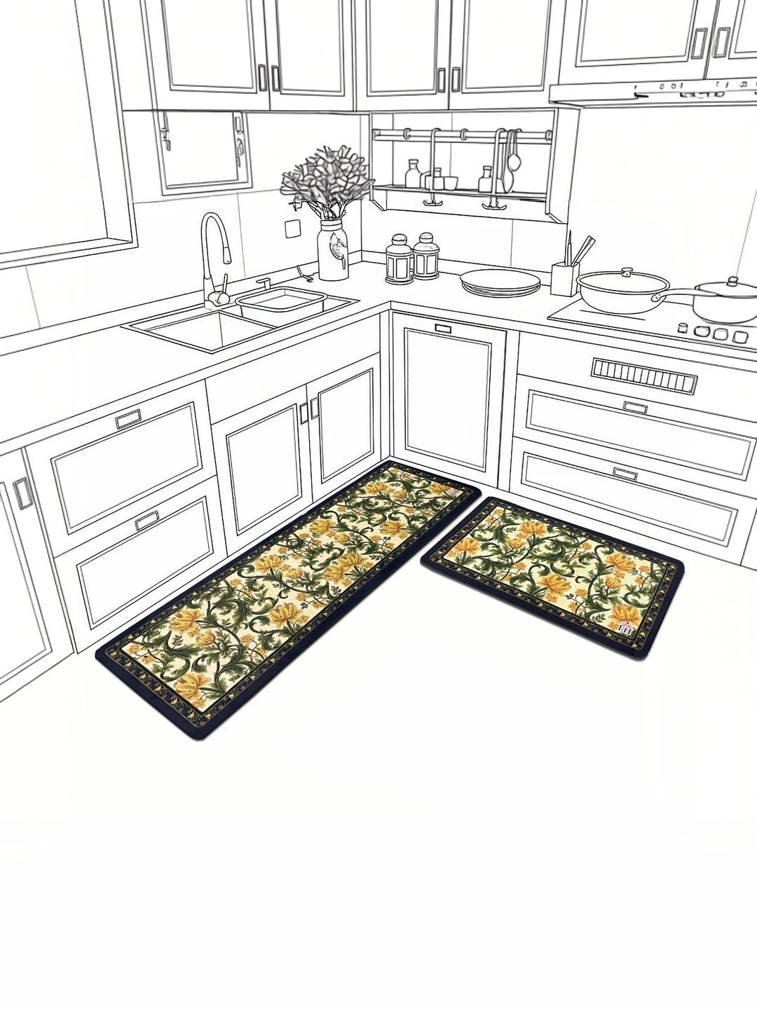LUXEHOME INTERNATIONAL 2-Pcs Printed Yellow Floor Mats & Dhurries-image-8