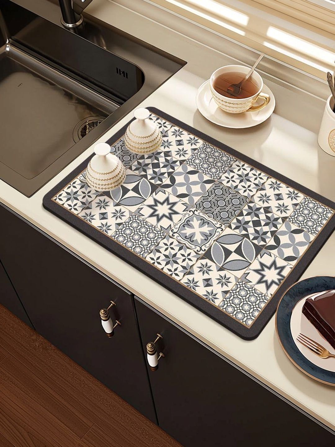 HomeCloud Grey & Green Printed Rubber Anti Slip Kitchen Mat-image-35