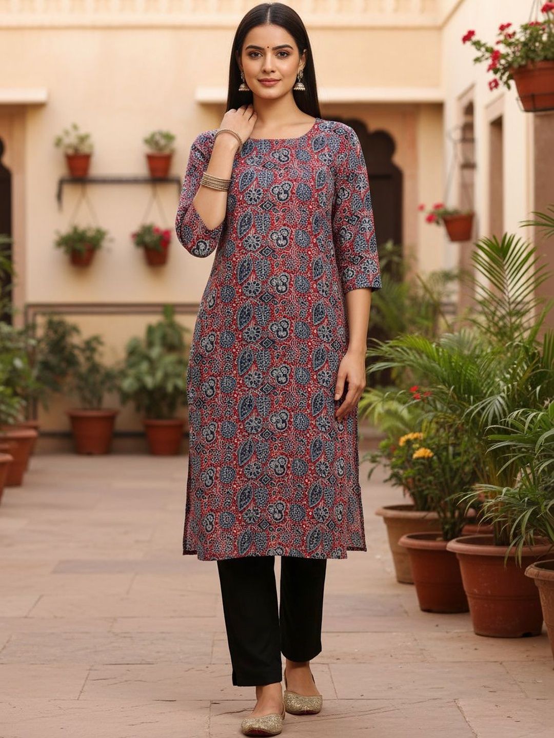 JANKHANA Women Floral Printed Thread Work Crepe Kurta-picture-31