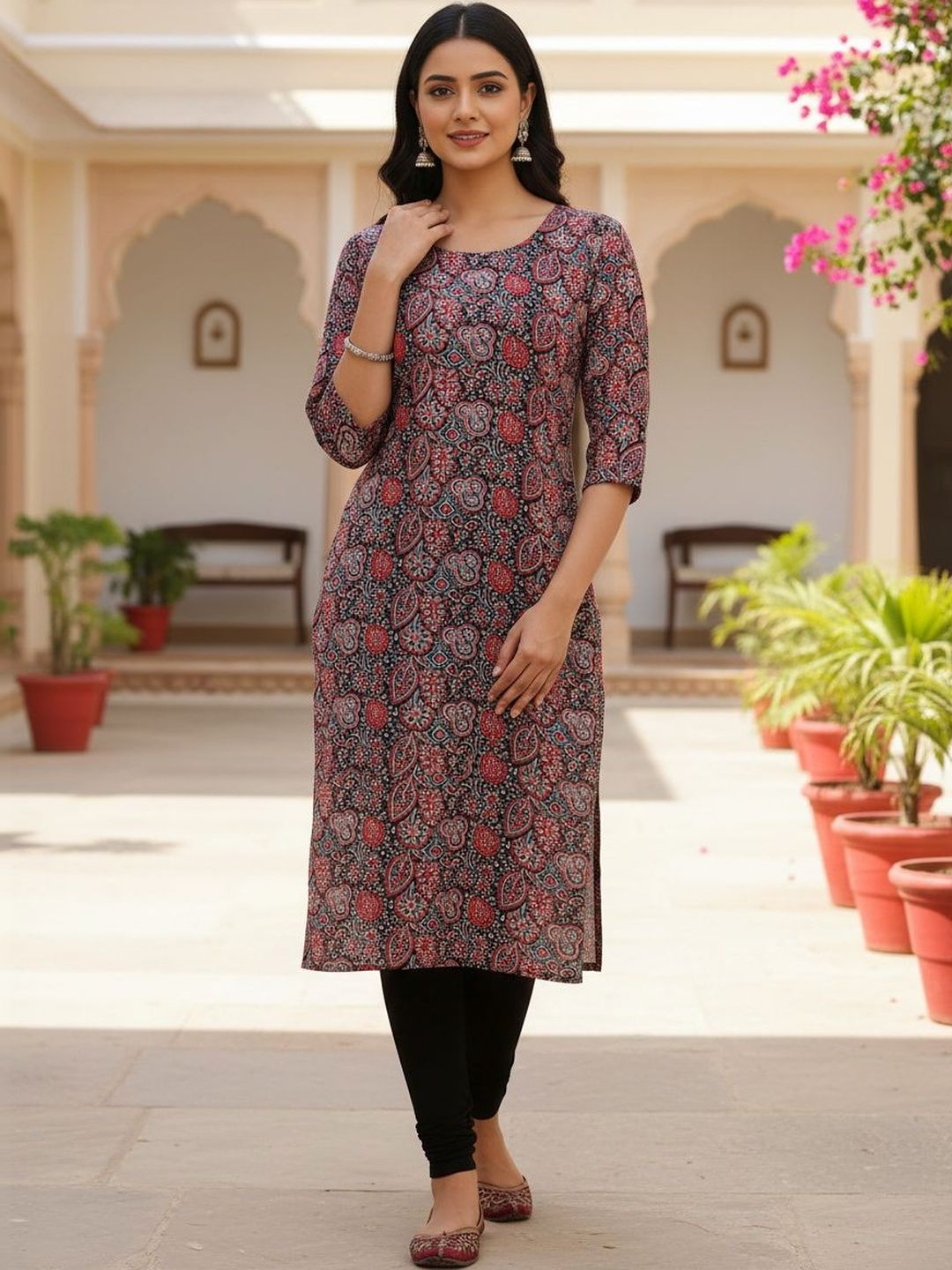JANKHANA Women Floral Printed Sequinned Crepe Kurta-picture-6