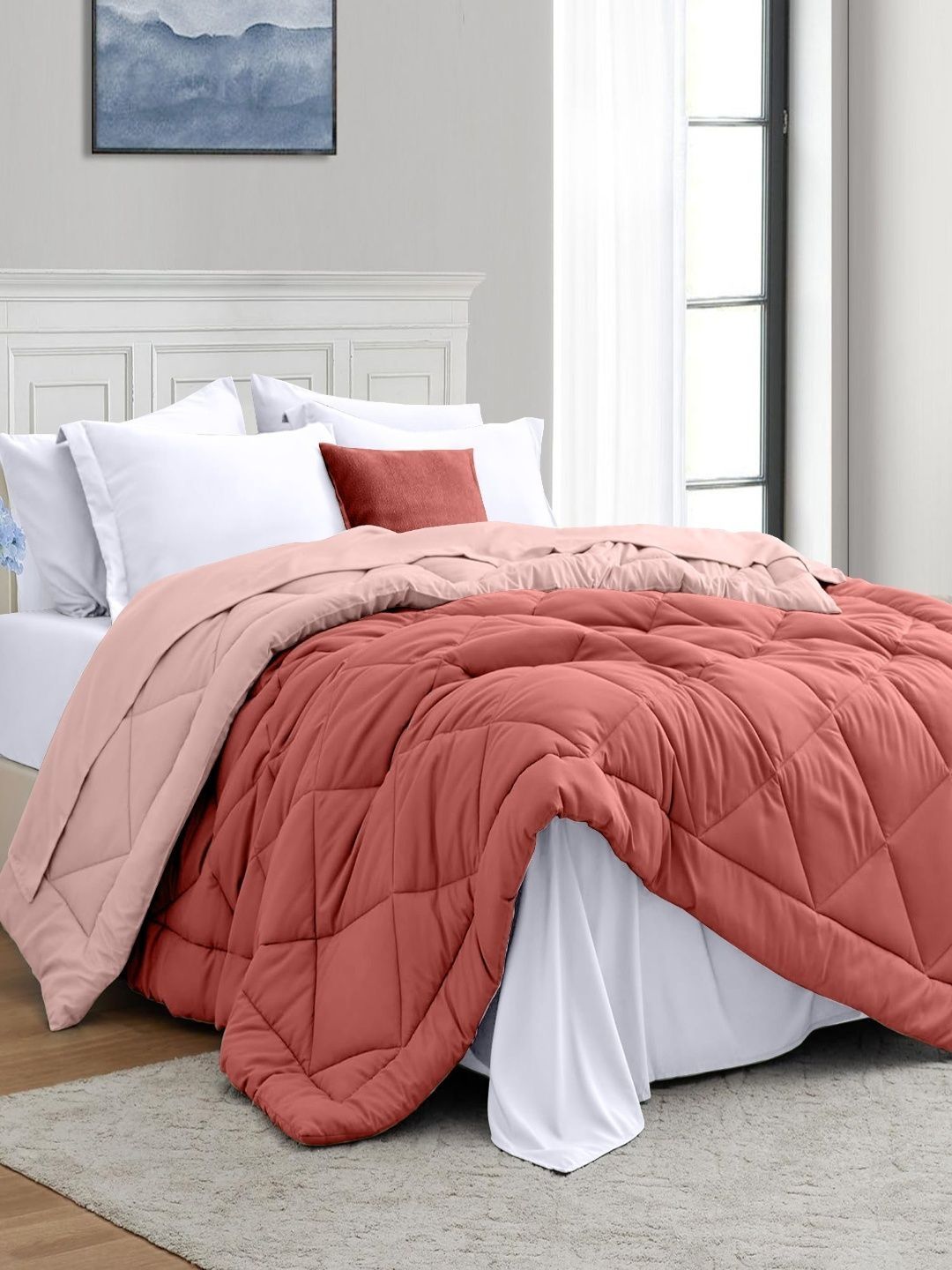 Sangria Peach coloured Pure Microfibre Reversible 150 GSM Double AC Room Comforter-picture-58