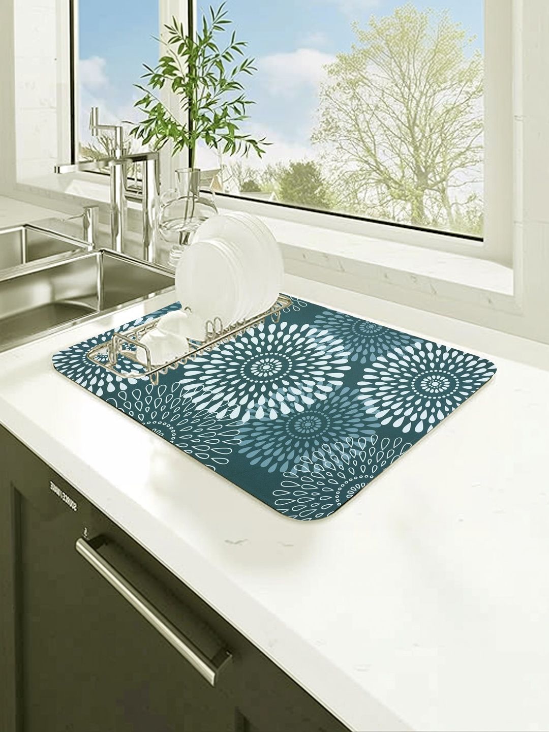 HomeCloud Blue & White Printed Rubber Anti-Skid Kitchen Mat-picture-55