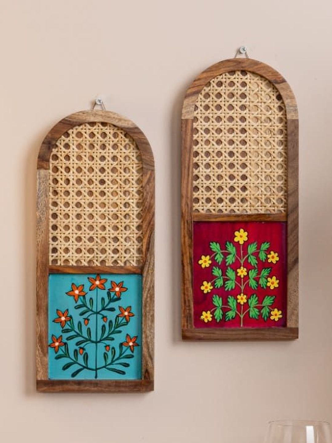 Mirai Woods 2Pcs Brown & Blue Textured Wooden Wall Hangings