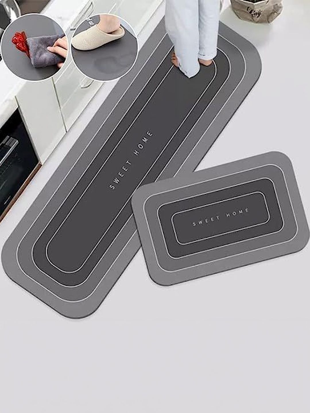 HomeCloud Grey & Black Printed Rubber Anti-Slip 2-Pcs Kitchen Mats-picture-18