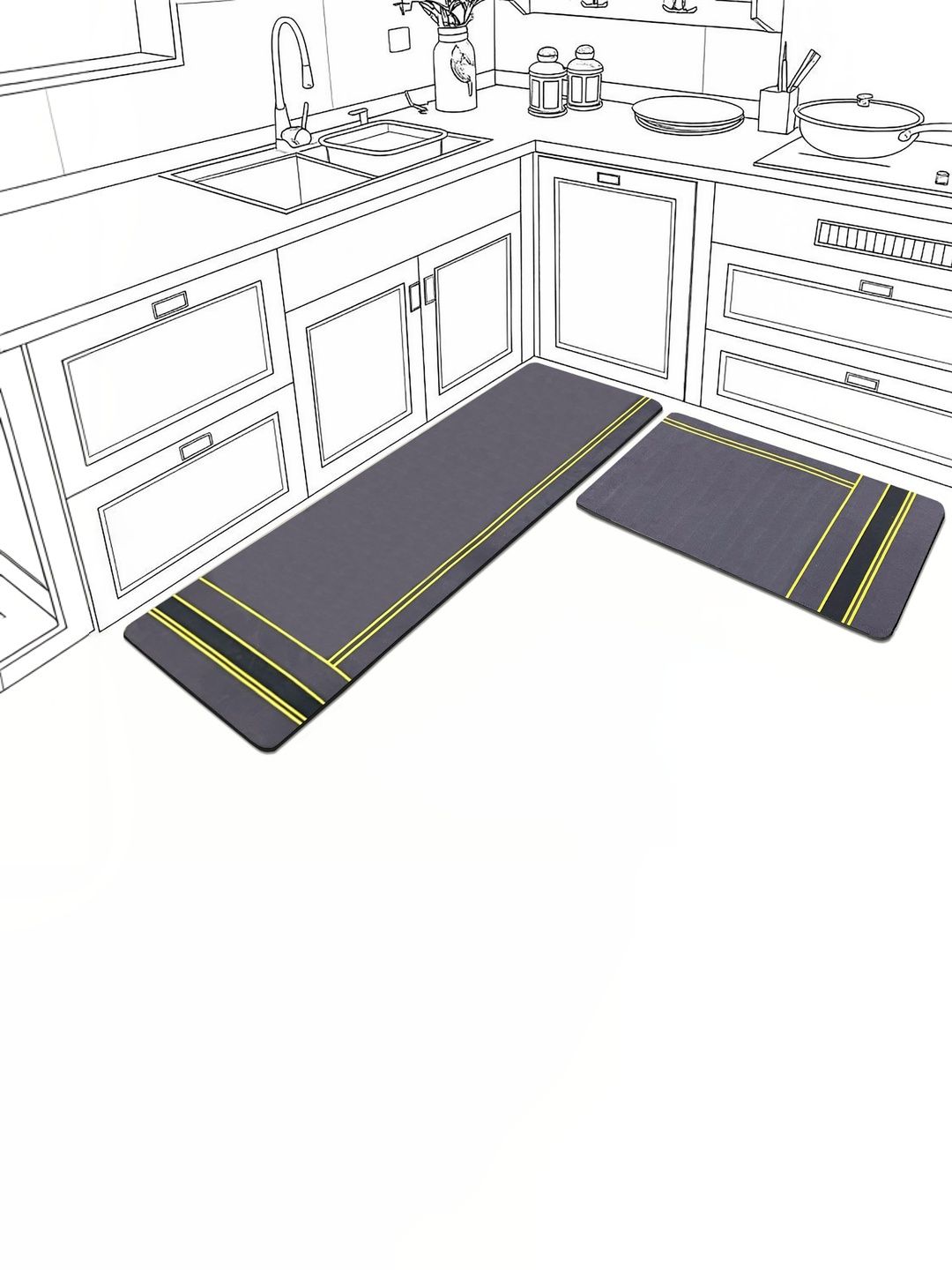 LUXEHOME INTERNATIONAL 2-Pcs Striped Grey Floor Mats & Dhurries-image-49