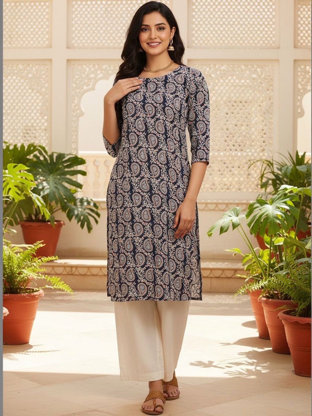JANKHANA Women Ethnic Motifs Printed Thread Work Crepe Kurta-picture-21