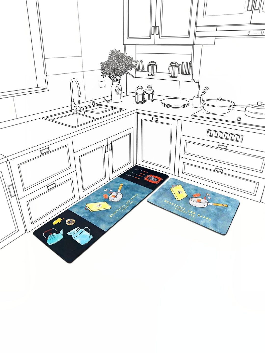 LUXEHOME INTERNATIONAL 2-Pcs Printed Blue Floor Mats & Dhurries-image-6