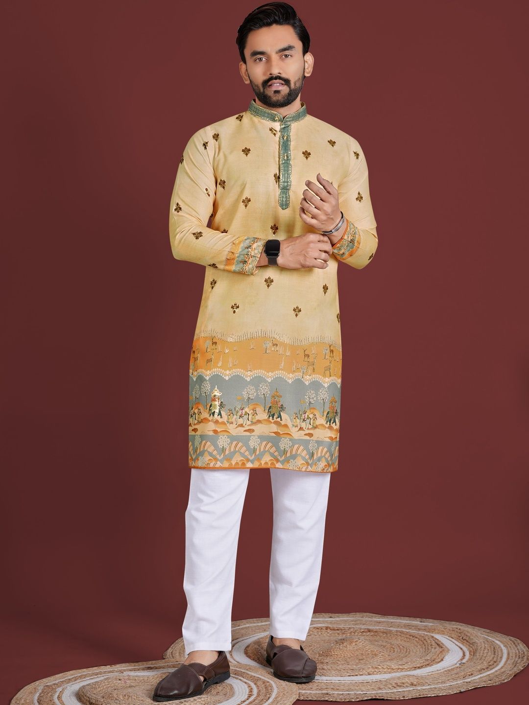 CHARLOTTE GRACIOUS Men Floral Printed Mukaish Floral Kurta-picture-55