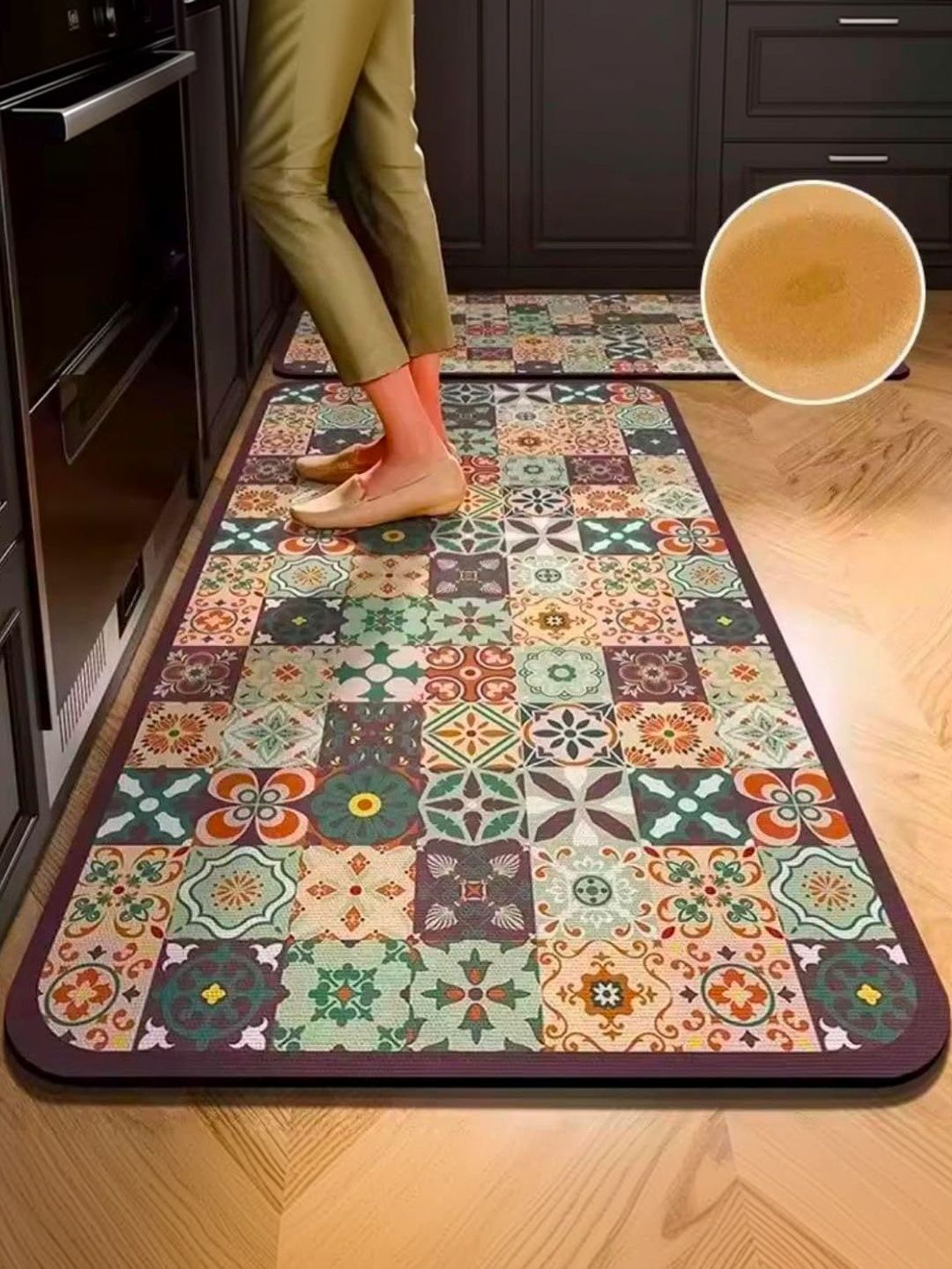 HomeCloud Purple & Green Printed Rubber Anti-Slip 2-Pcs Kitchen Mats-image-4