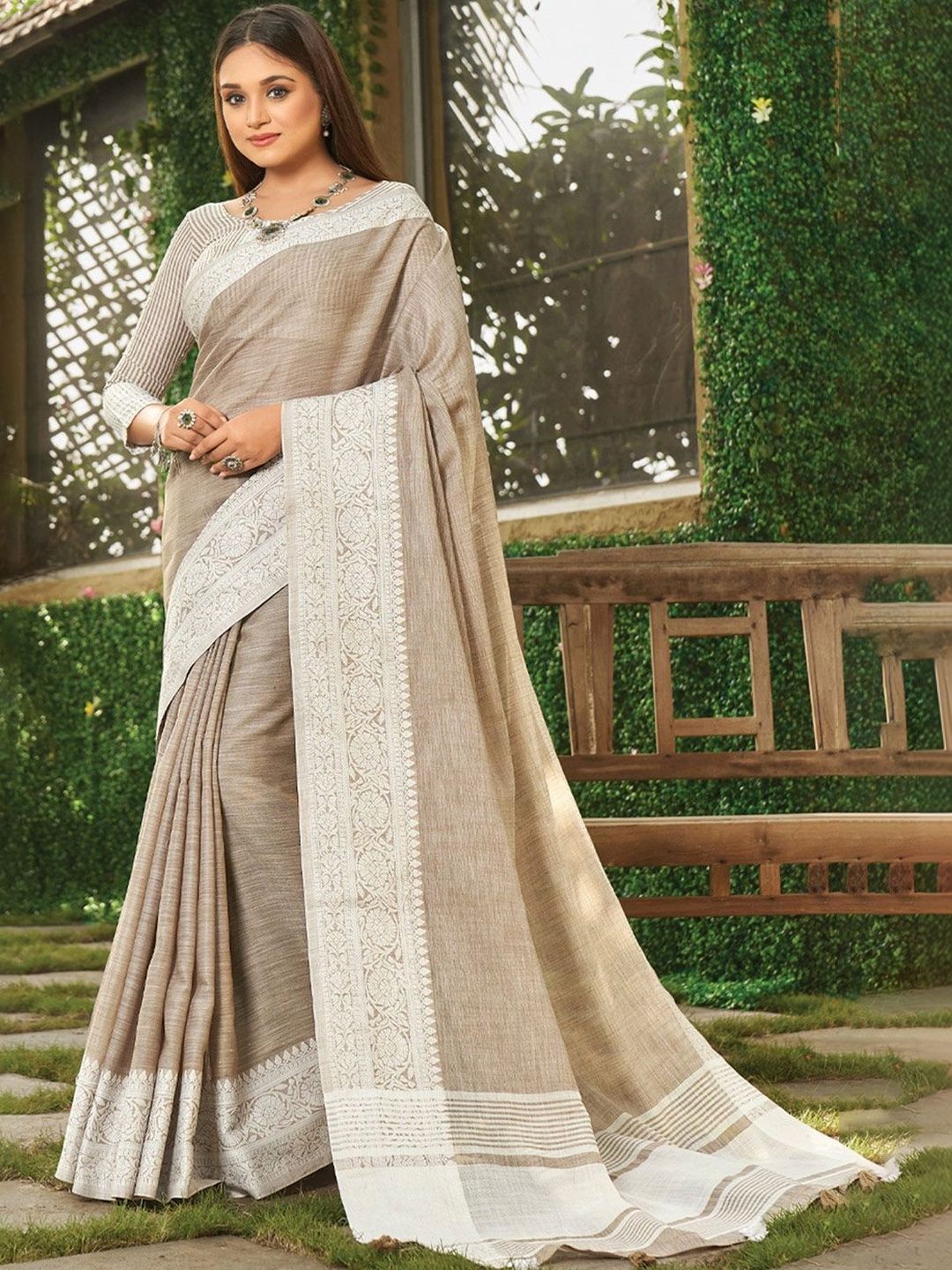 THREAD BOX Woven Design Zari Linen Blend Handloom Saree-picture-22