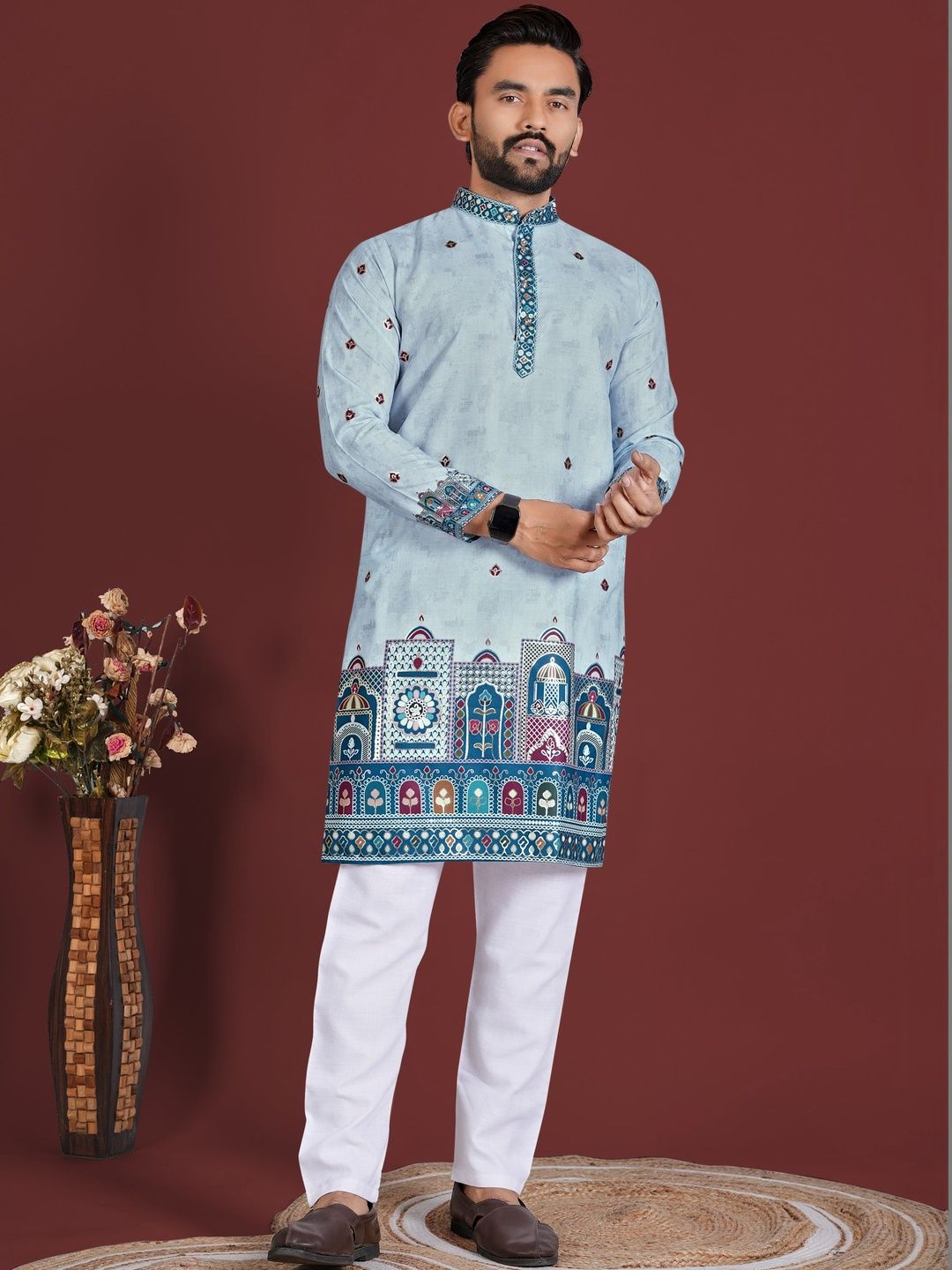 CHARLOTTE GRACIOUS Men Floral Printed Mukaish Floral Kurta