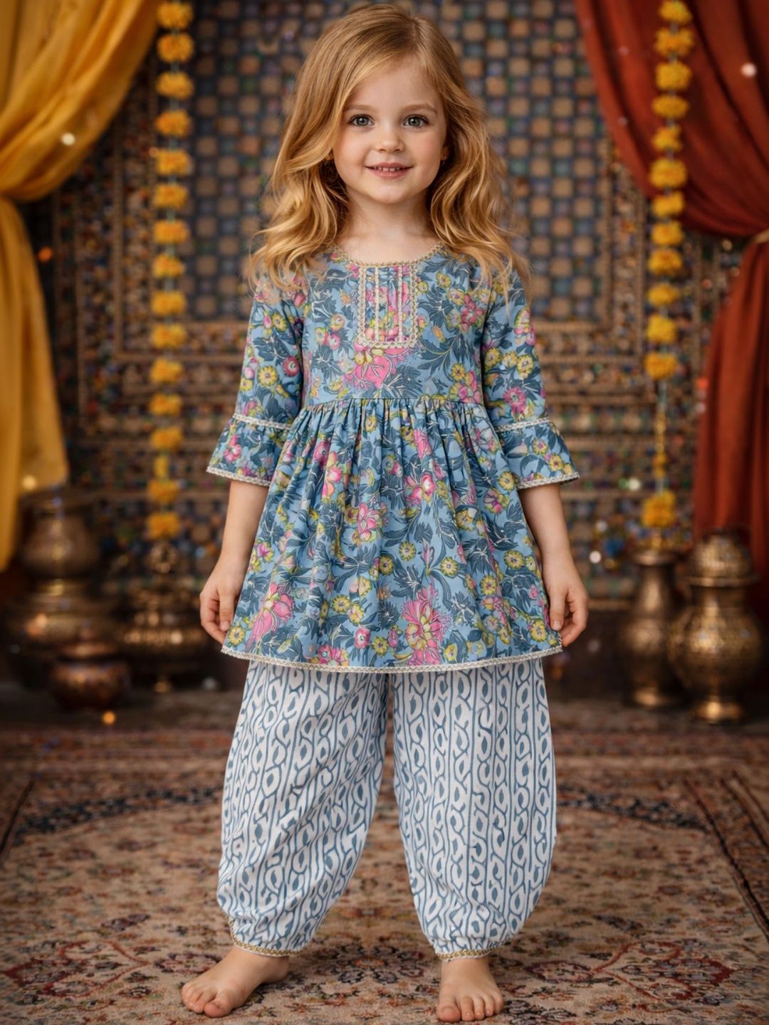 Arshia Fashions Girls Floral Printed Empire Thread Work Kurta with Harem Pants-picture-11