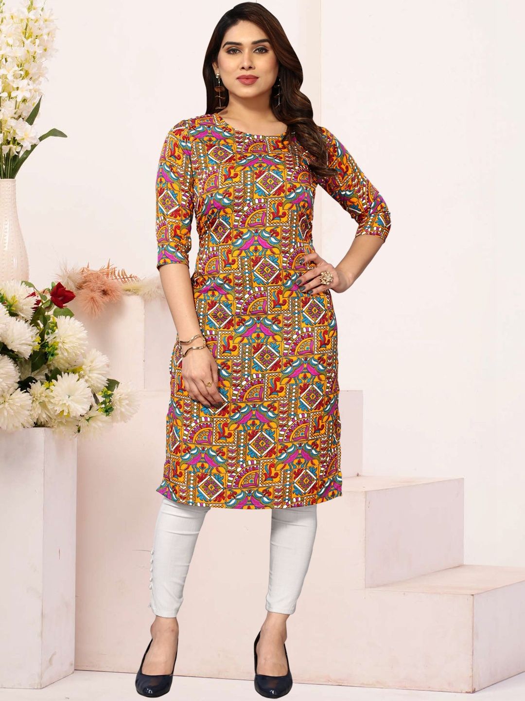JANKHANA Women Printed Thread Work Crepe Kurta-picture-14