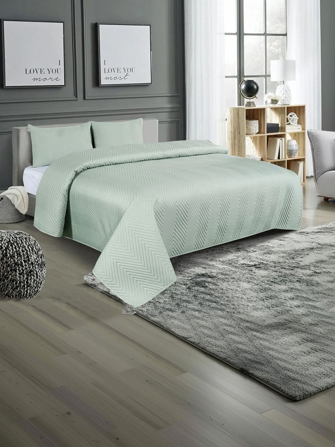 RD TREND 3Pcs Pista 300 TC Textured Quilted King Size Bed Cover & 2 Pillow Covers-image-39