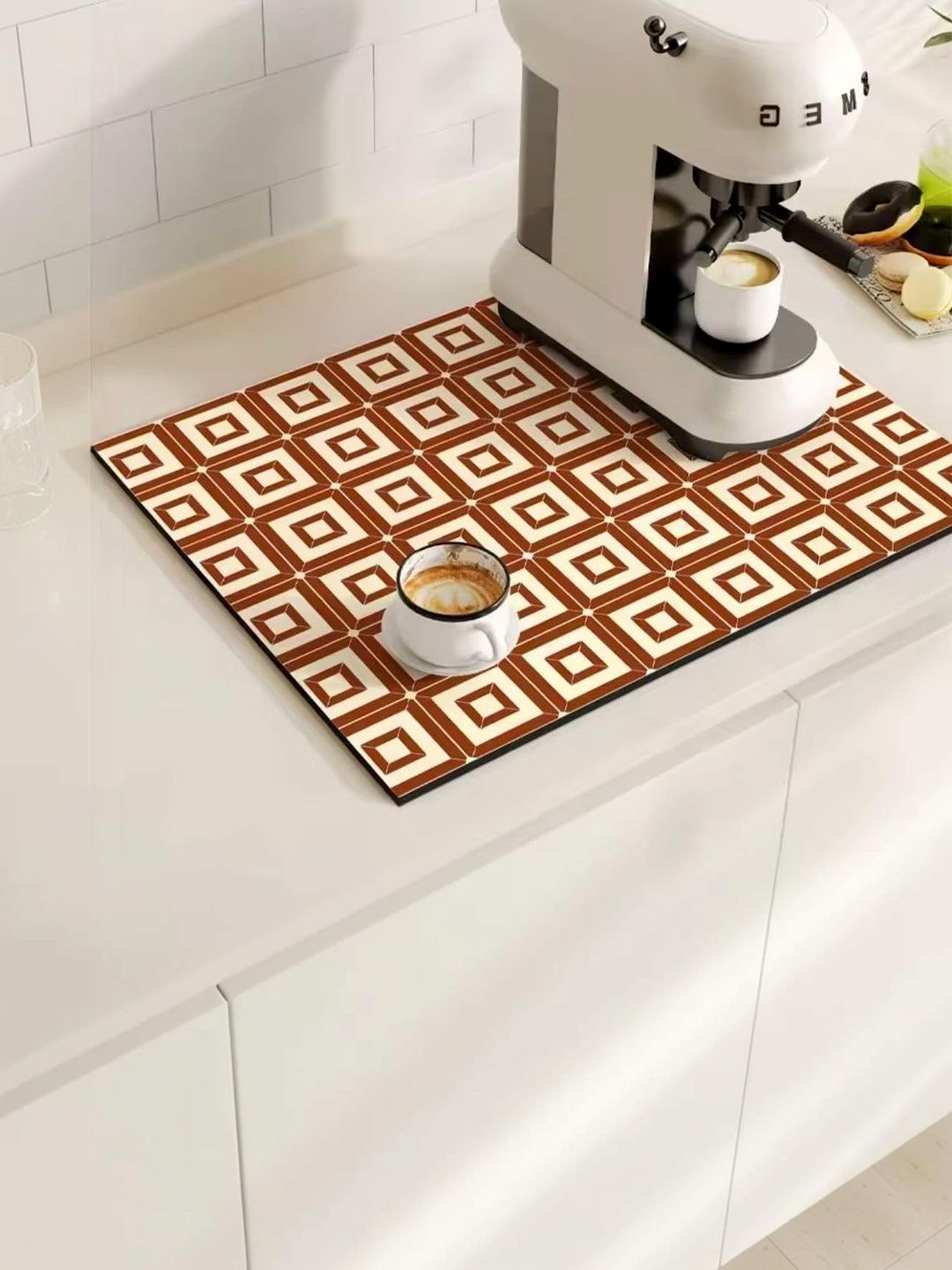 HomeCloud Rust & White Geometric Printed Rubber Anti-Skid Kitchen Mat-image-13