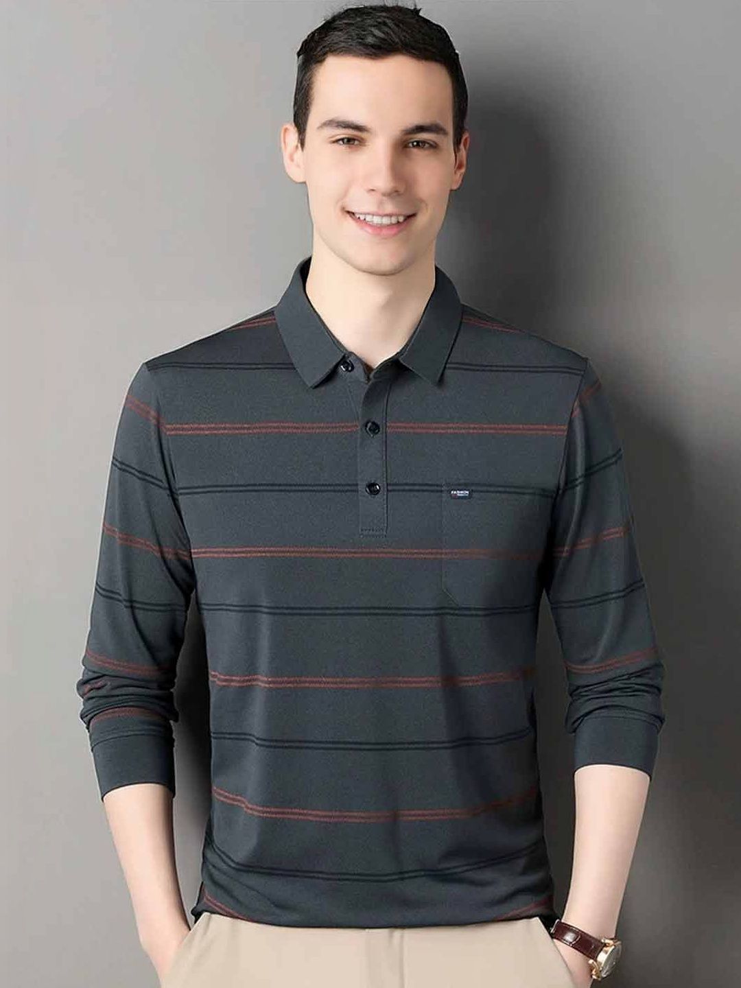 StyleCast Men Striped Polo Collar T-shirt-picture-16