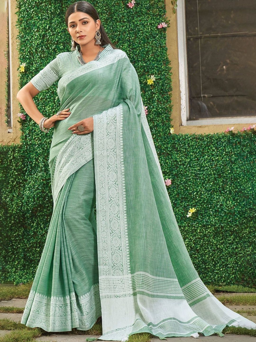THREAD BOX Woven Design Linen Blend Handloom Saree-picture-21