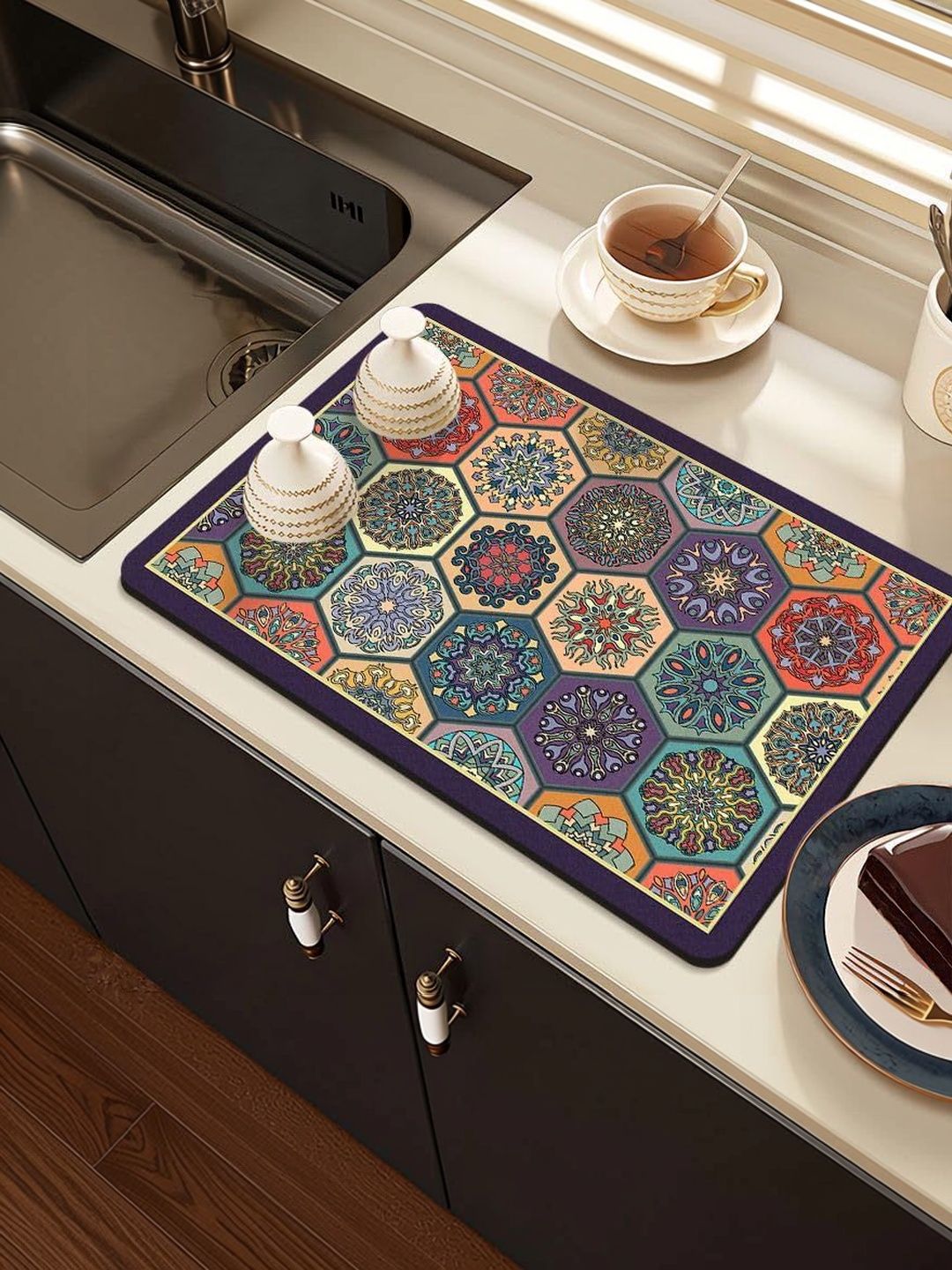 HomeCloud Green & Purple Printed Rubber Anti Slip Kitchen Mat-picture-46