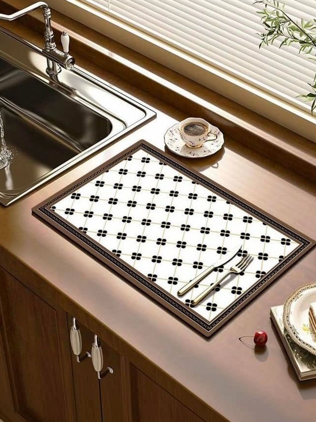 HomeCloud Black & White Printed Rubber Anti Slip Kitchen Mat-picture-19