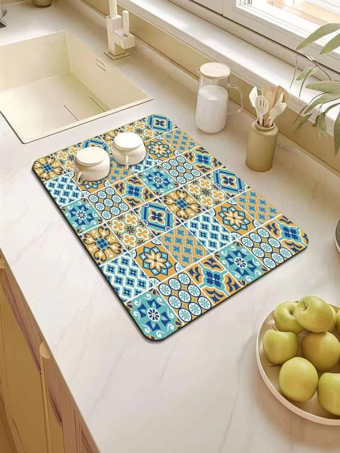 HomeCloud Blue & Yellow Printed Rubber Anti-Skid Kitchen Mat-image-34