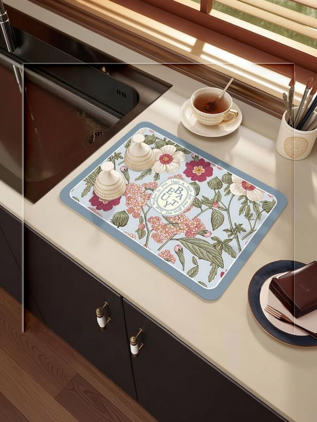 HomeCloud Pink & Green Printed Rubber Anti Slip Kitchen Mat-image-48