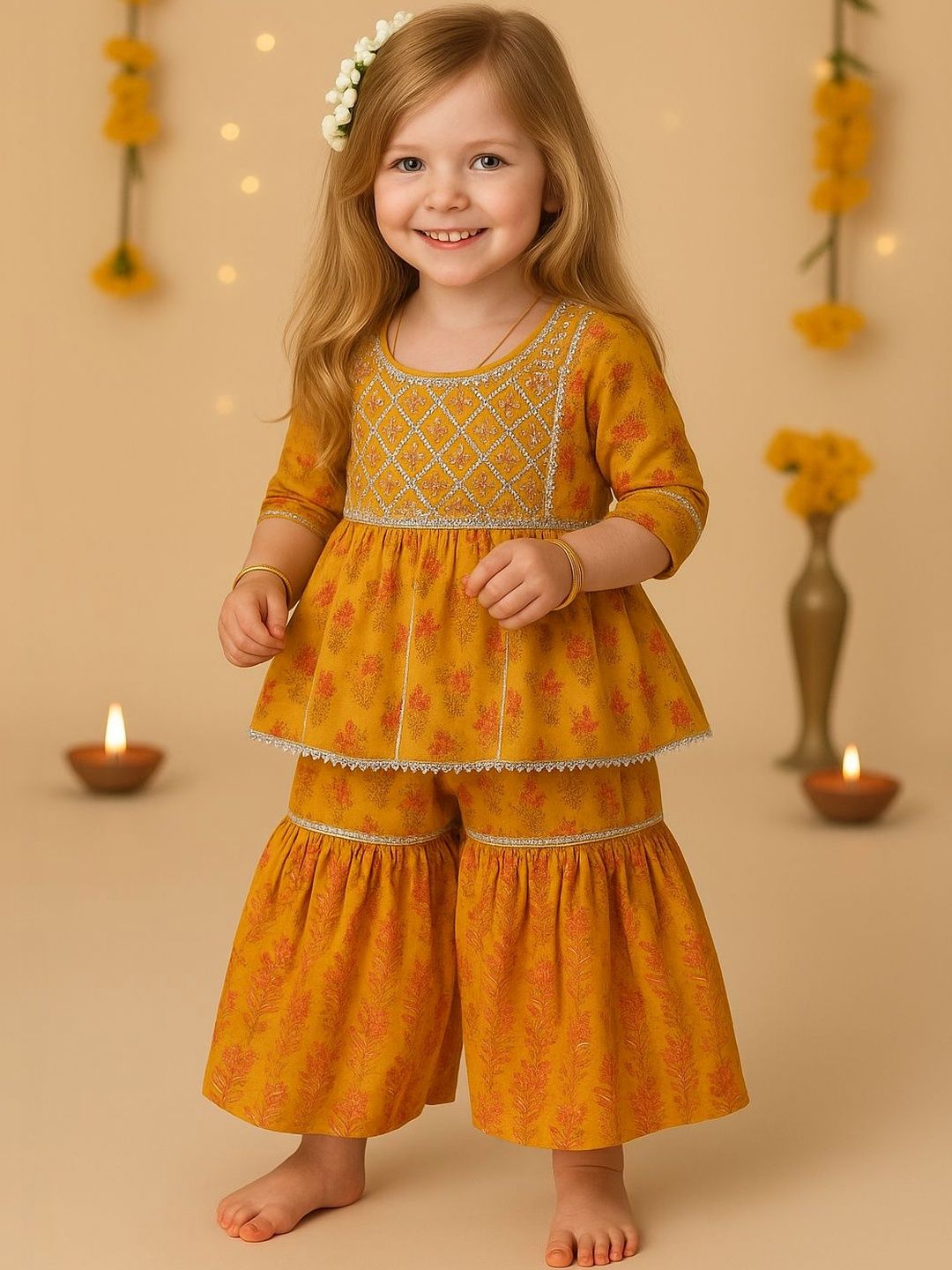 Arshia Fashions Girls Floral Printed Regular Thread Work Kurti with Sharara-picture-46