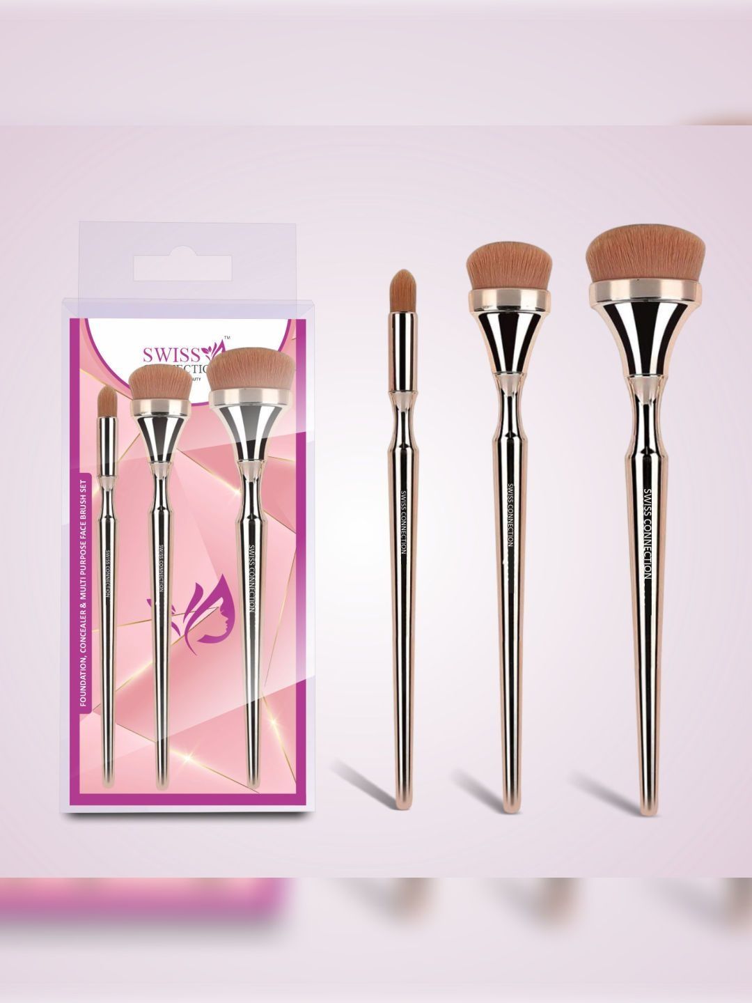 Swiss Connection Set Of 3 Foundation, Eyeshadow & Lip Applicator Brush Set-image-23
