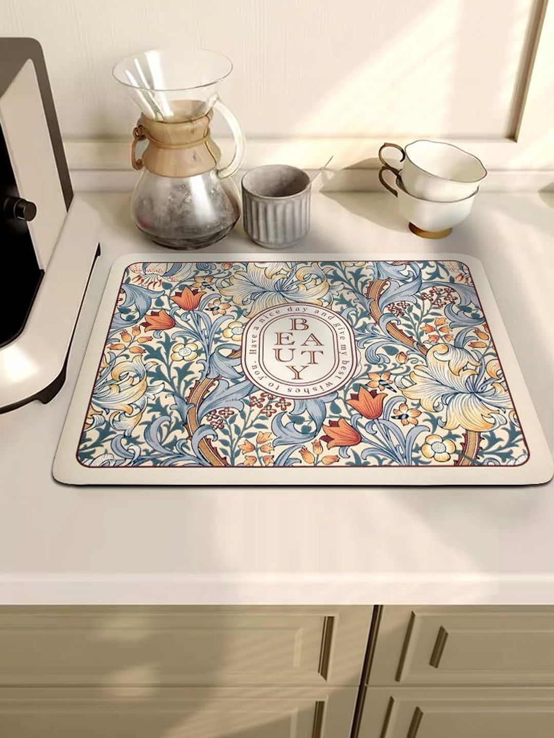 HomeCloud Beige & Blue Printed Rubber Anti Slip Kitchen Mat-picture-47