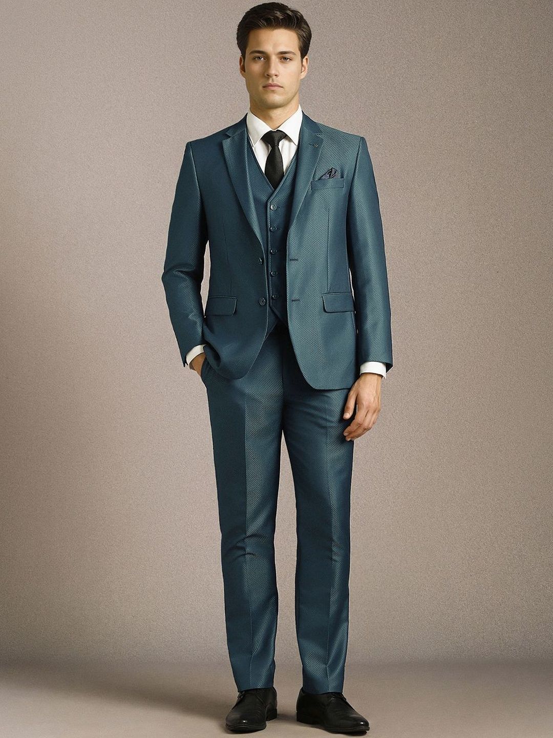 Louis Philippe Self Design Slim Fit Single-Breasted Three-Piece Suits-image-32