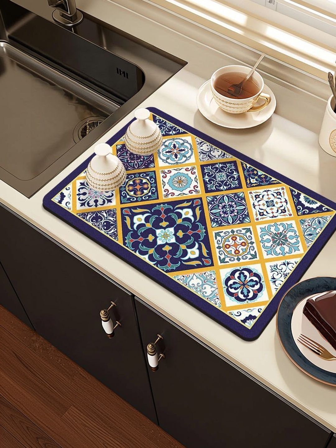HomeCloud Blue & White Printed Rubber Anti Slip Kitchen Mat-picture-24
