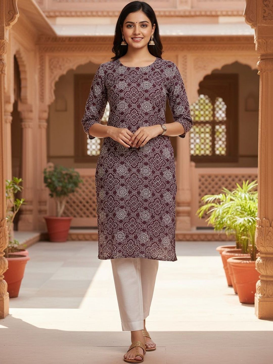 JANKHANA Women Geometric Printed Thread Work Crepe Kurta-picture-22