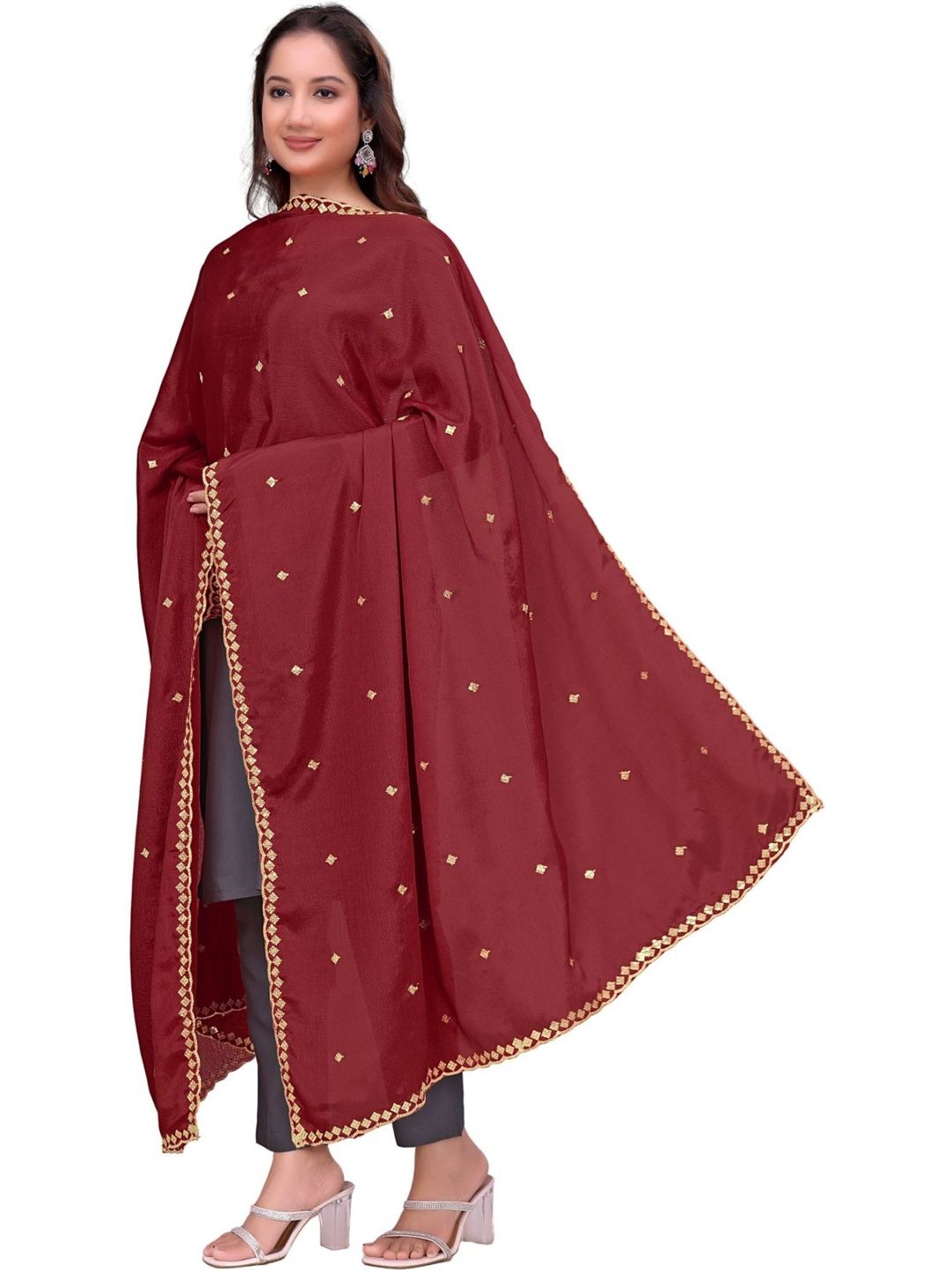 Kemza Ethnic Motifs Embroidered Dupatta with Sequinned-picture-15