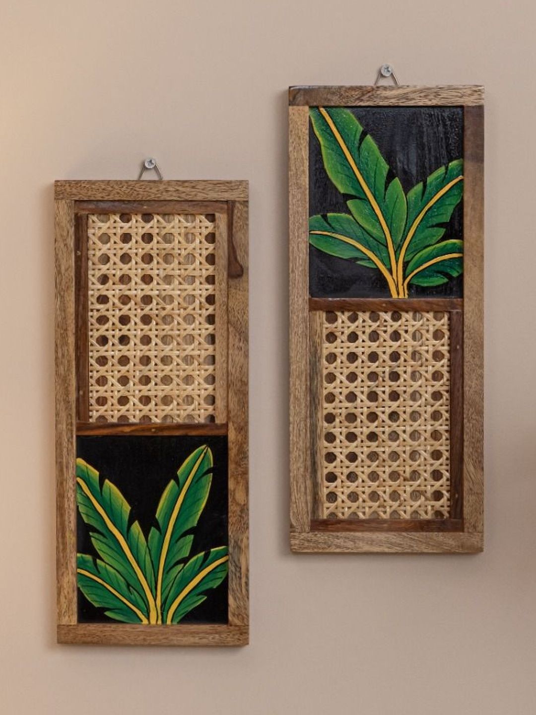 Mirai Woods 2Pcs Brown & Green Textured Wooden Wall Hangings-image-28