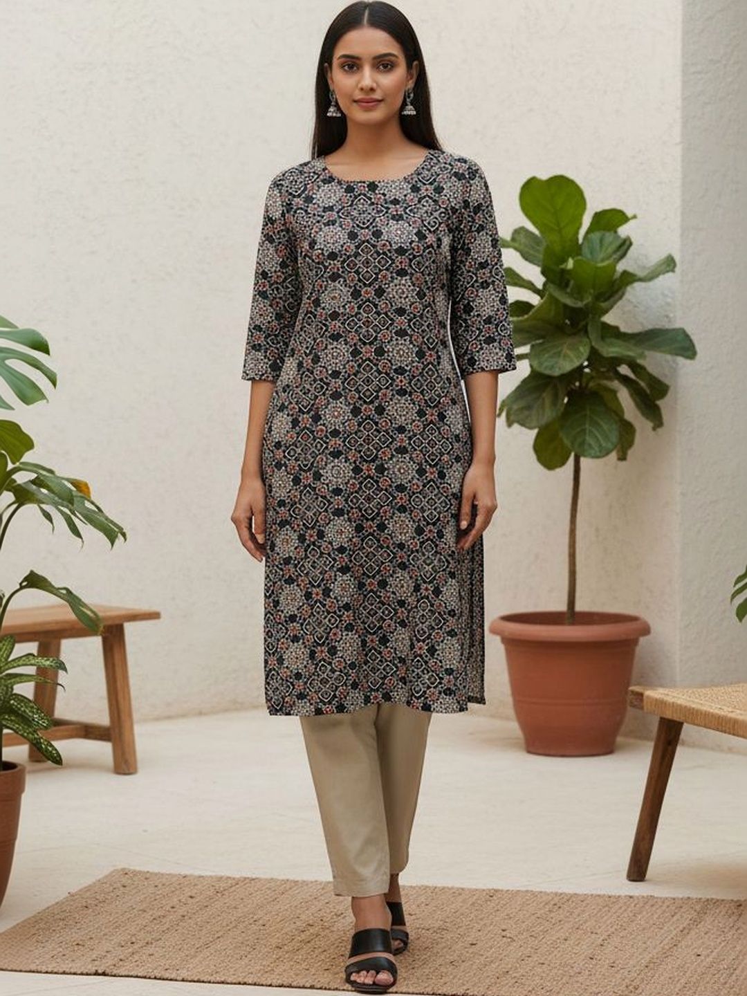 JANKHANA Women Printed Mirror Work Crepe Kurta-picture-33