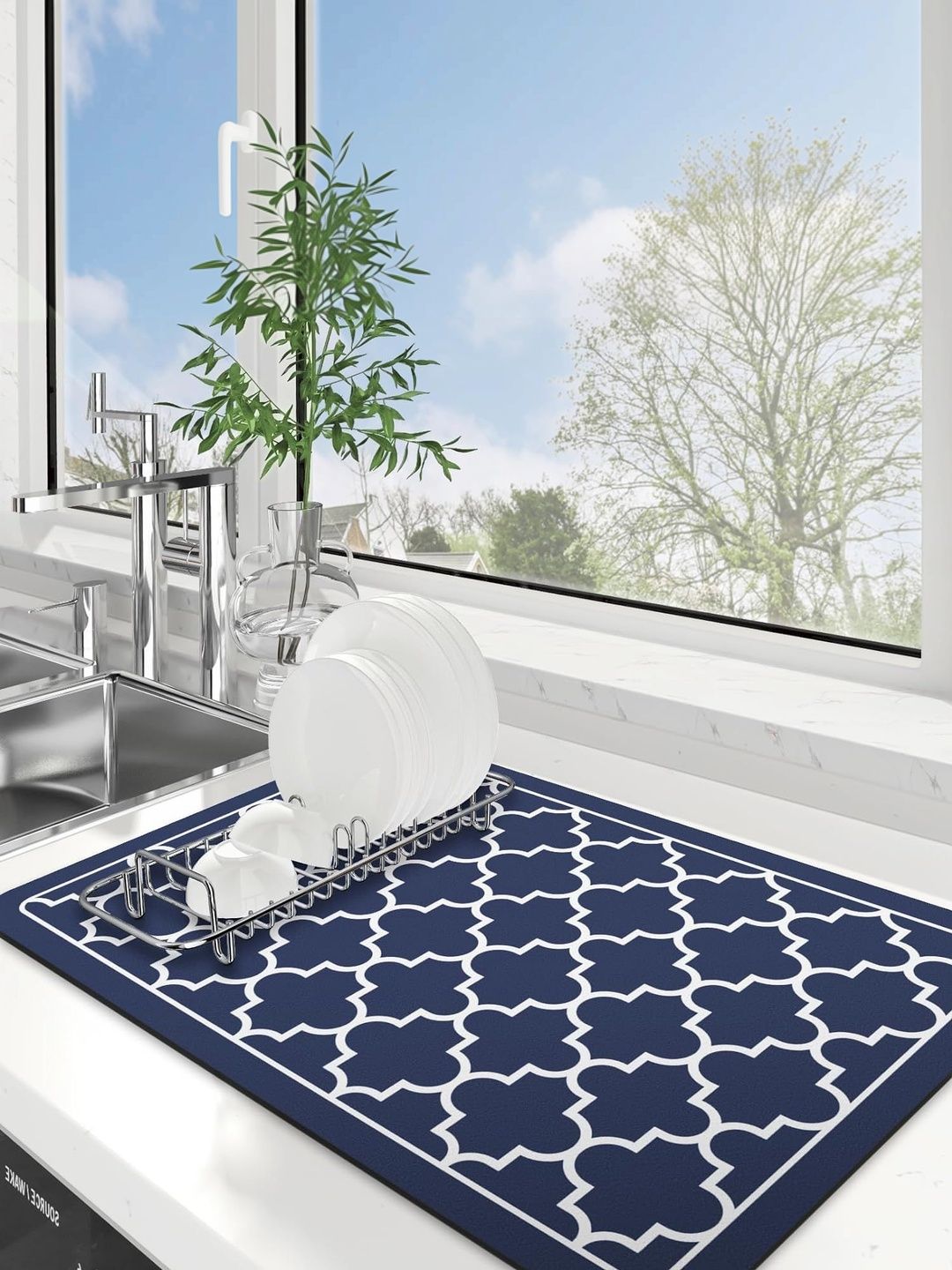 HomeCloud Navy Blue & White Geometric Printed Rubber Anti-Skid Kitchen Mat-picture-17
