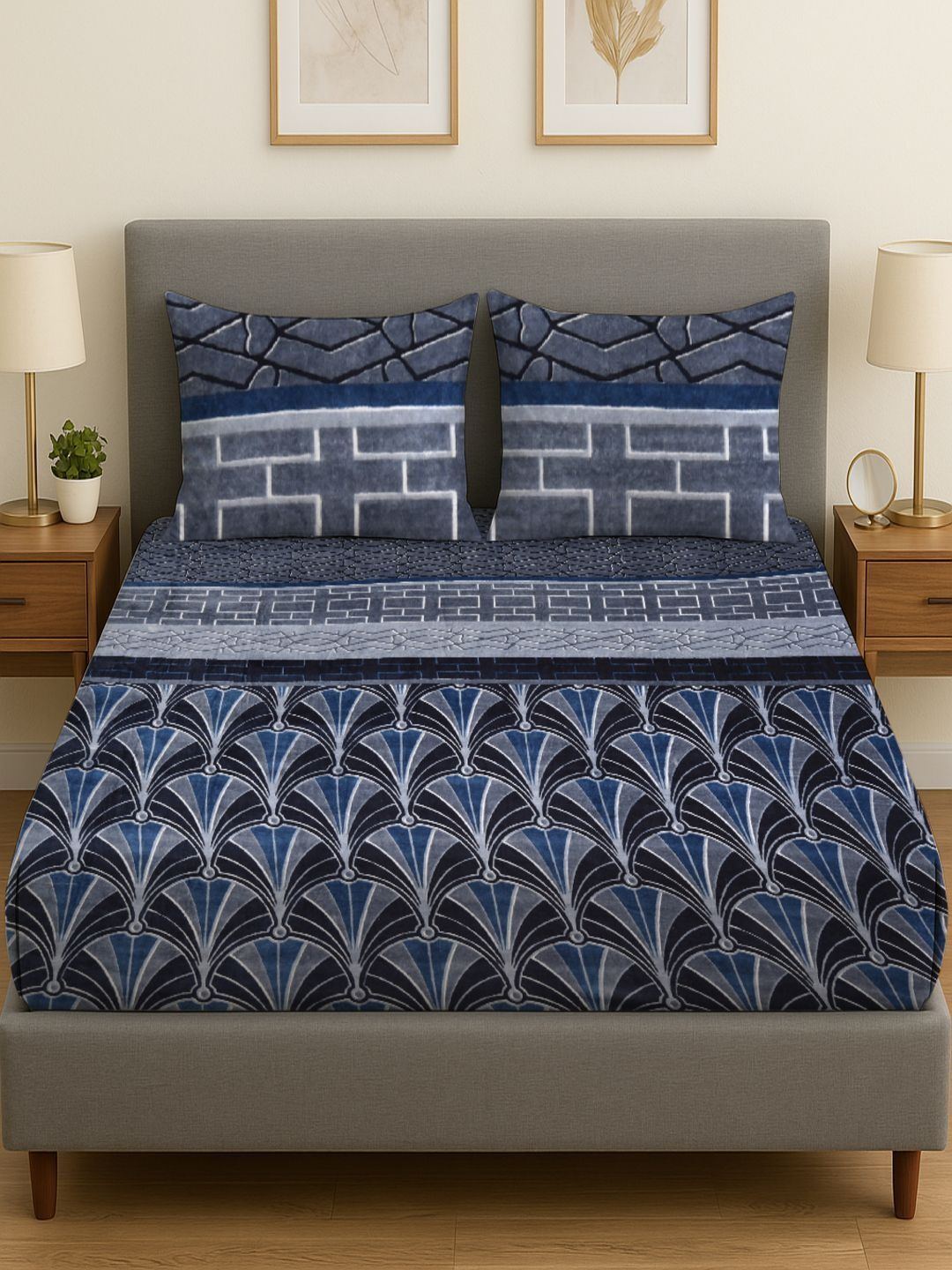 RRC Blue Floral 300 TC Bedsheet with 2 Pillow Covers-image-25