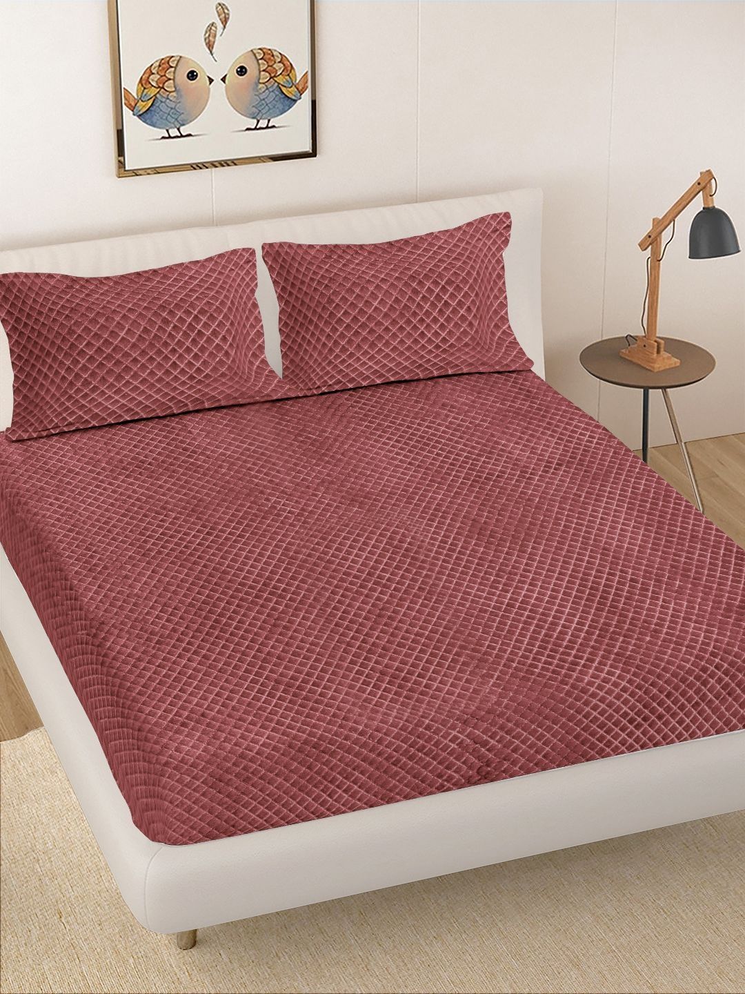 Myntra Elegant Homes Maroon 300 TC King Bedsheet with 2 Pillow Covers-picture-28