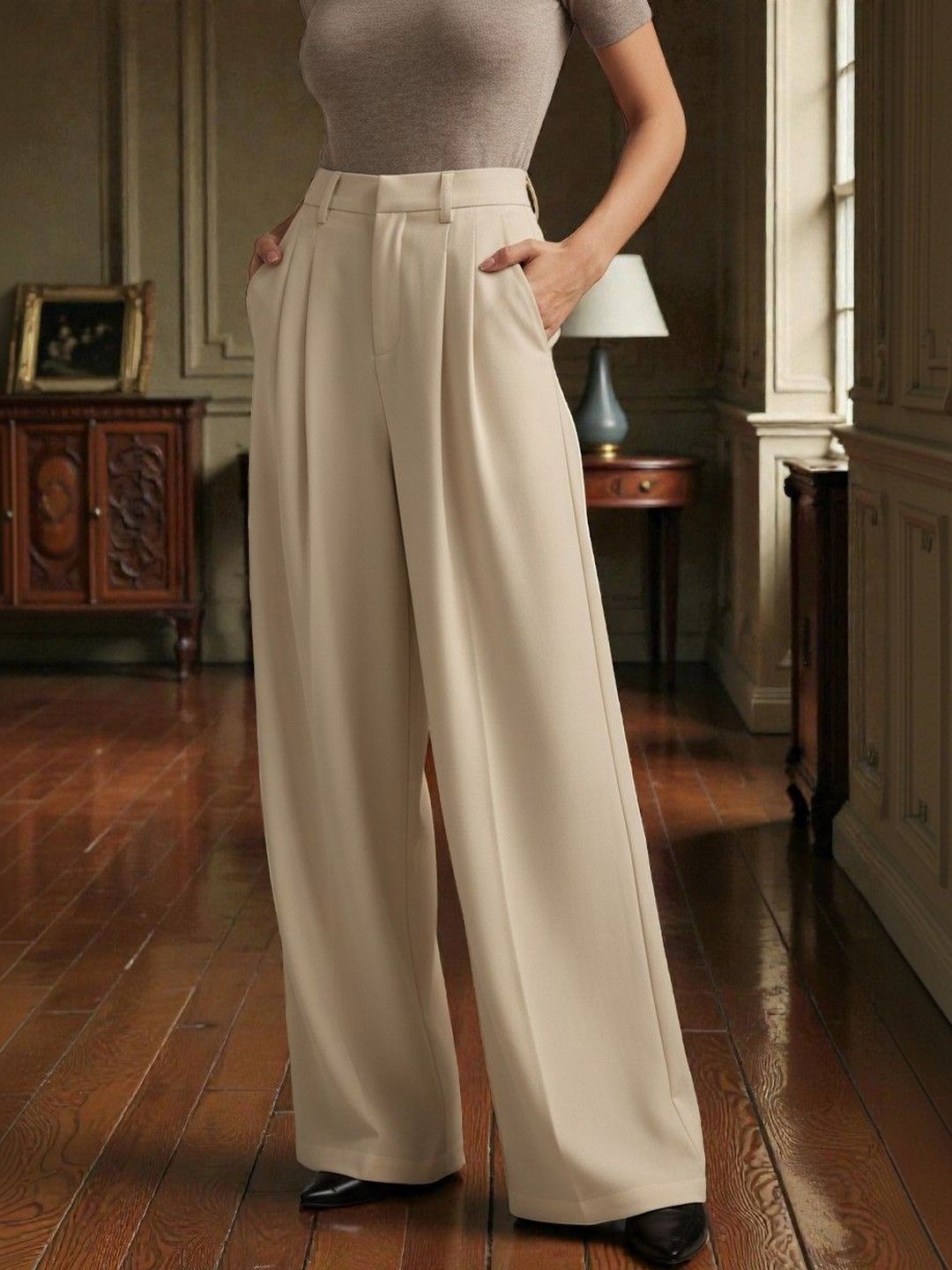 Next One Women Smart Loose Fit High-Rise Easy Wash Pleated Trousers-picture-29