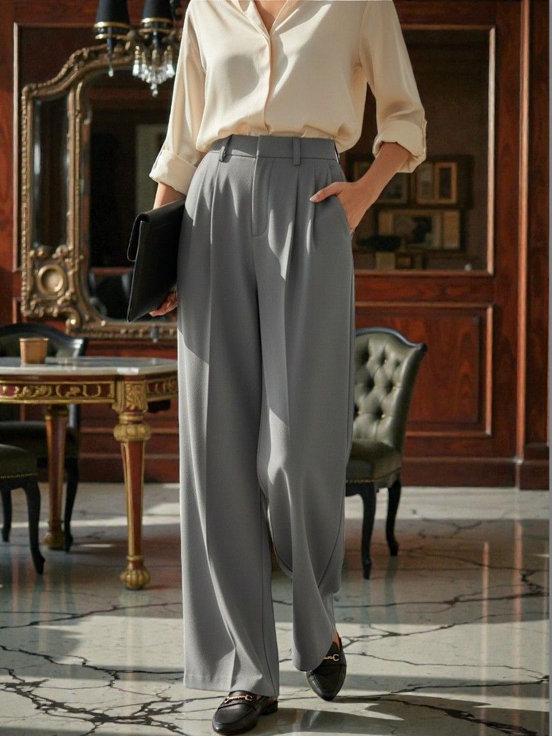 Next One Women Smart Loose Fit High-Rise Easy Wash Pleated Trousers-picture-31
