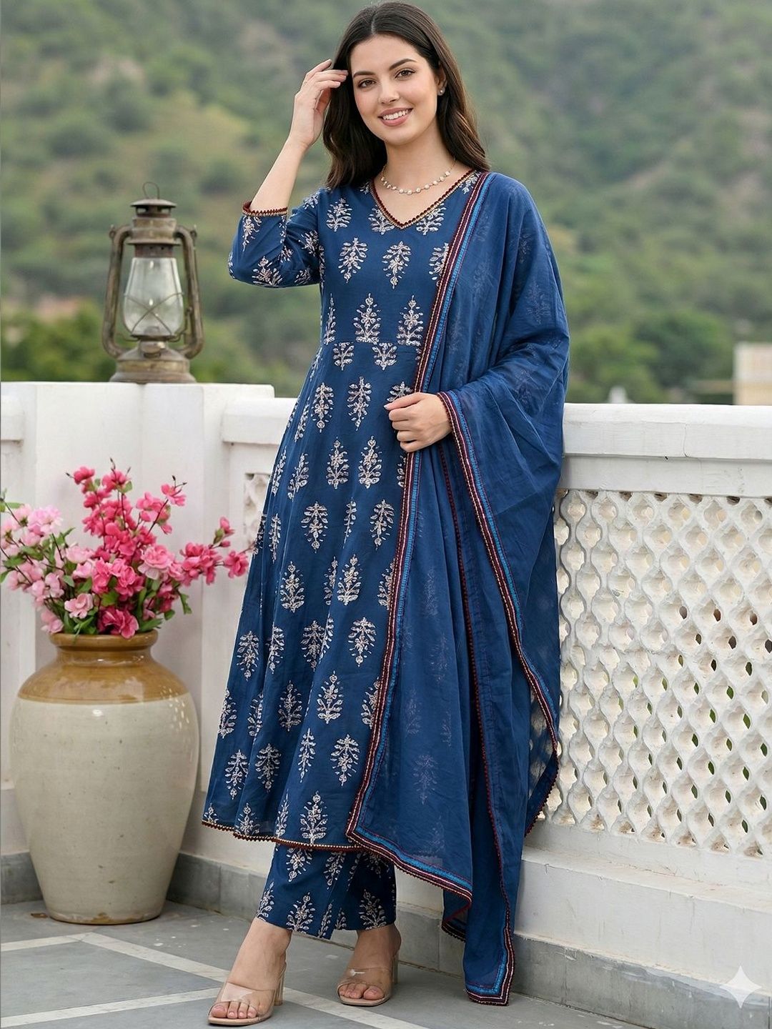 Anouk Mirage Women Ethnic Motifs Printed Regular Pure Cotton Kurta with Trousers & With Dupatta-picture-12